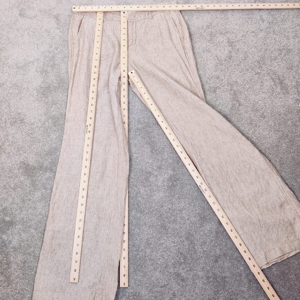 Esprit Women's Pinstriped Linen Wide Leg Pants Size 10 Tan Cream Business Casual - Picture 5 of 13